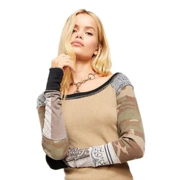 Free People Bright Side Thermal Top Willow Combo - Picture 1 of 7